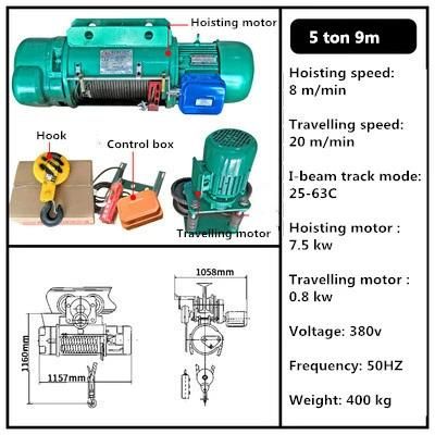 2 Ton 5 Ton 10 Ton CD1 MD Single Double Speed Winch Electric Wire Rope Hoist for Overhead Crane Lifting Goods