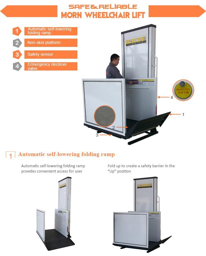 4m Hydraulic Vertical Electric Wheelchair Lifts for Elder or Wheelchair Users