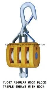 Us Type Wooden Triple Sheave Pulley Block with Ce