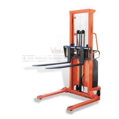 1.6m Automatic Adjustable Wide Width Fork Hydraulic Semi Electric Pallet Stacker