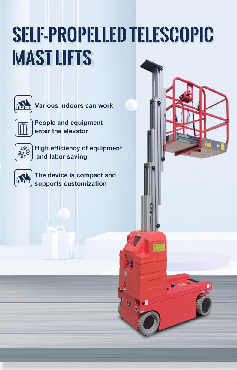 Hydraulic Vertical Single Mast Man Lift Electric Self-Propelled Order Picker