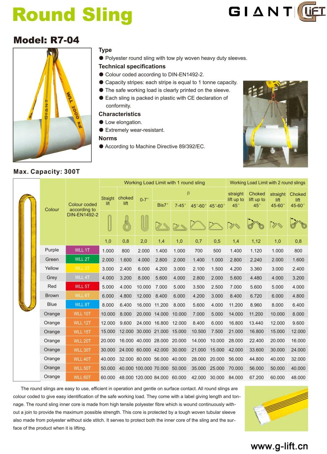 1-60t Heavy Duty Round Sling Load Sling with Polyester Fibre Core (R7-04)