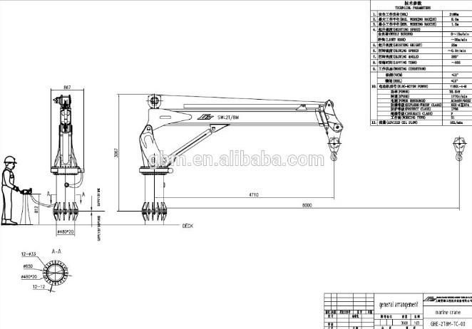 2t@30m Hydraulic Telescopic Knuckle Boom Marine Crane with ABS CCS Certification
