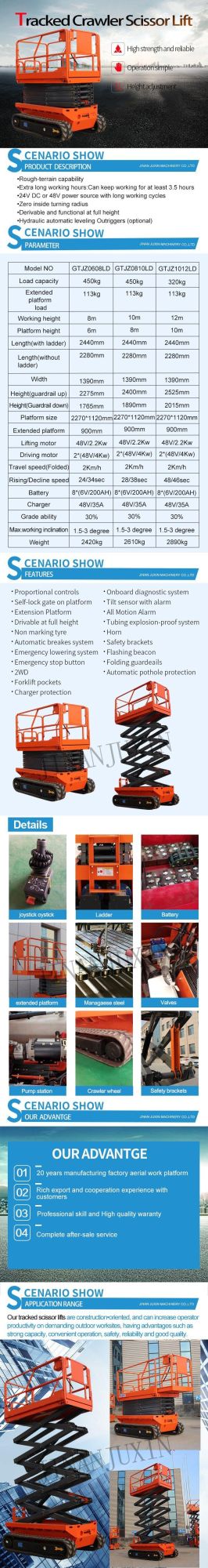 Wholesale Diesel Engine Tracked Self Propelled Scissor Lift with 10m Height
