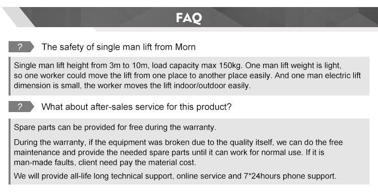 Ce Approved 10m Aerial Work Platform Mobile Double Mast Lift