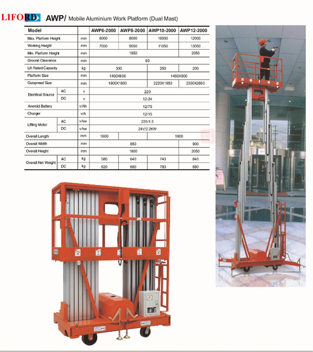 6~12m Hydraulic Vertical Electric Aluminum Lift Man Work Aerial Platform