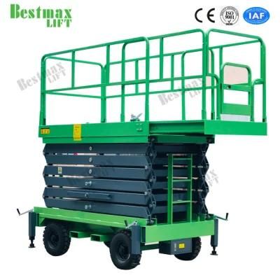 12m 1000kg Load Manual Pushing Scissor Lift with Extension Platform