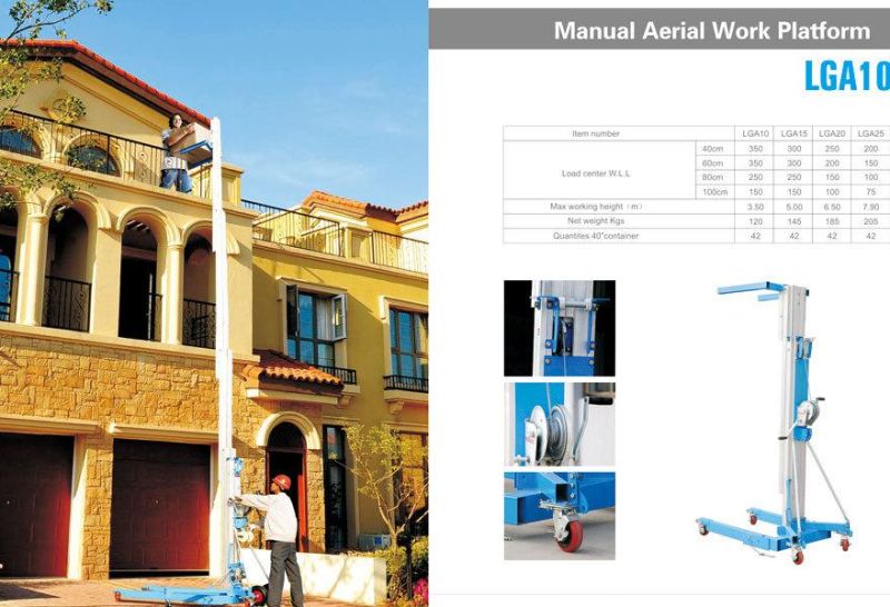 Aluminium Alloy Man Lift Manual Aerial Work Platform with Working Height: 3.5m, 5m, 6.5m, 7.9m
