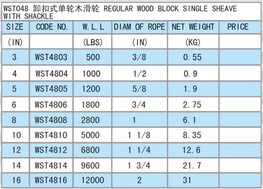 Us Type Regular Single Sheave Wood Block with Shackle