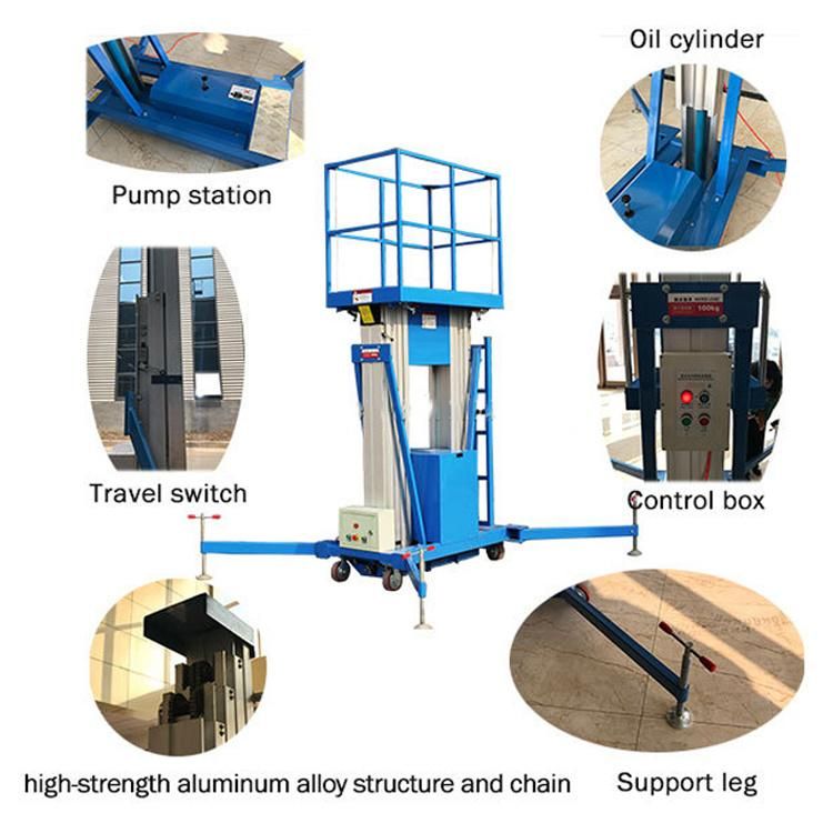 10m Double Mast Aluminum Lift Platform with DC Battery Electric Man Lift for Sale