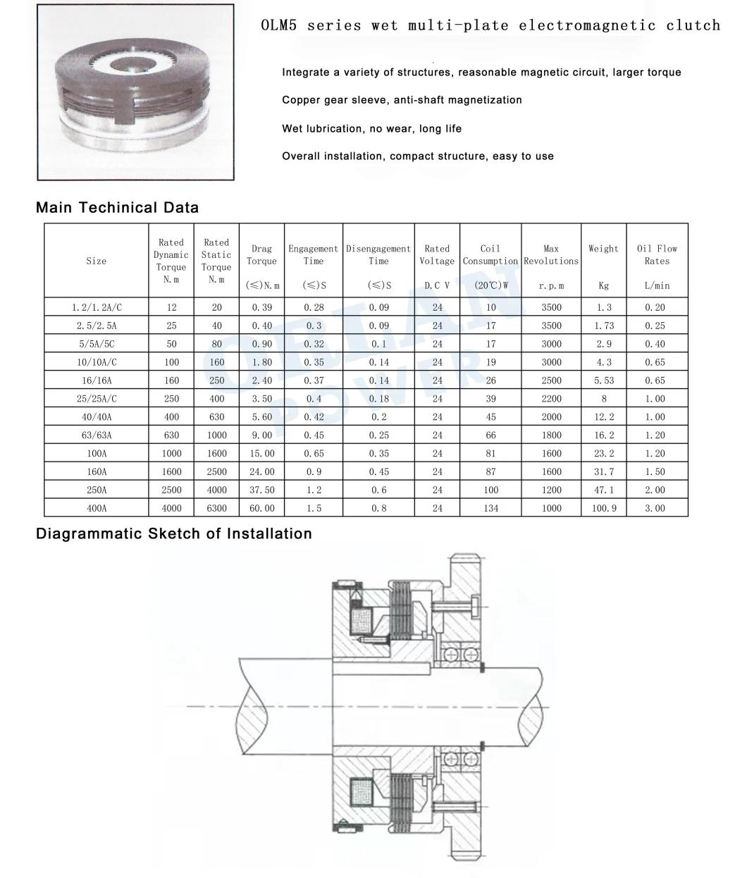 Olm5-5A 24VDC Wet Multi-Plate Electromagnetic Clutch