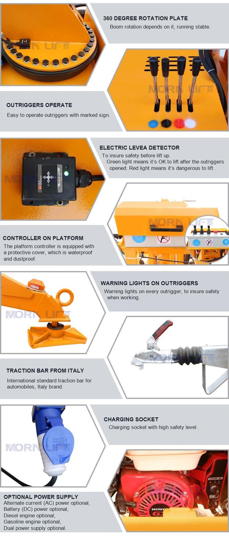 Free Parts Morn Package Size 5.4*1.6*1.9m Manual Cherry Picker Boom Lift Trailer