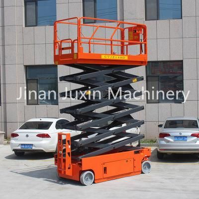 8m Height 300kg Capacity Self Auto Moving Scissor Lift Platform with Diesel Engine or Battery Operate