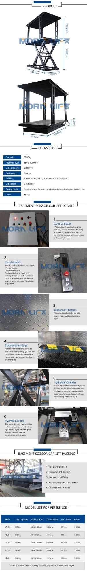 2335mm Scissor Morn Plywood Case CE Jinan, China for Cars Lift