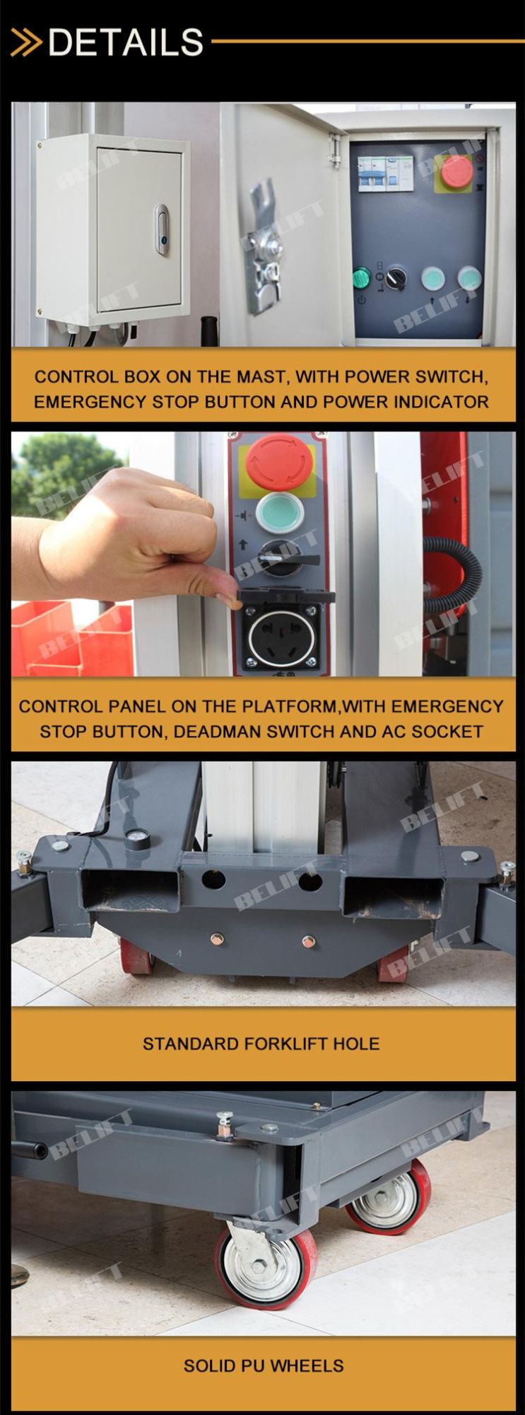 150kg 10m Portable Electric One Man Single Mast Lift for Maintenance