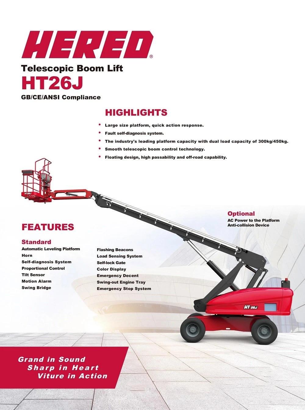 Hered Hydraulic Boom Lift 20m 22m 26m 28m Diesel Hydraulic Mobile Telescopic Straight Boom Lift Platform