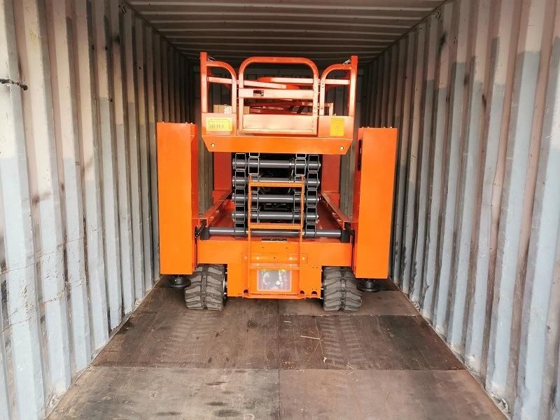 Professional Electric Scissor Lift Self-Propelled Rough Terrain Crawler 6-12m Lift Height