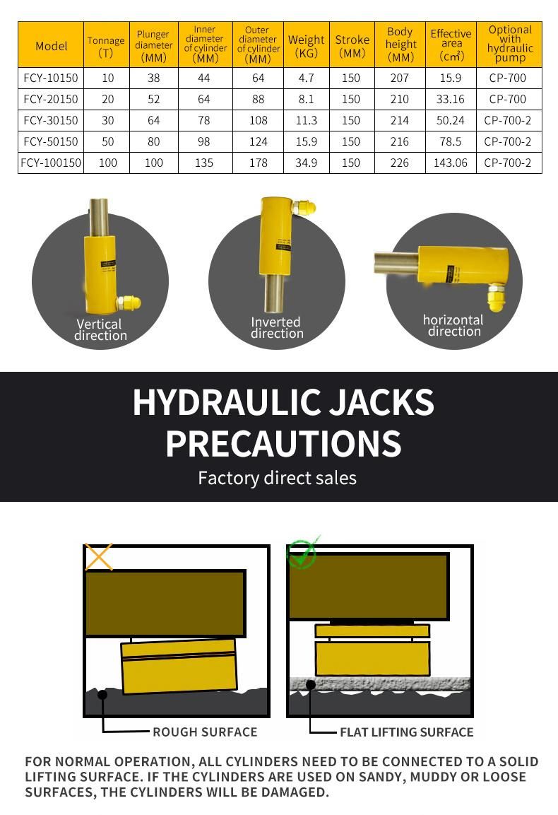 3ton 100 500 Ton Double Acting Hydraulic Lift Electric Jack Cylinder