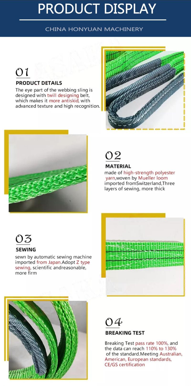 Polyester Endless Round Sling / Flat Eye Webbing Lifting Strap Belt