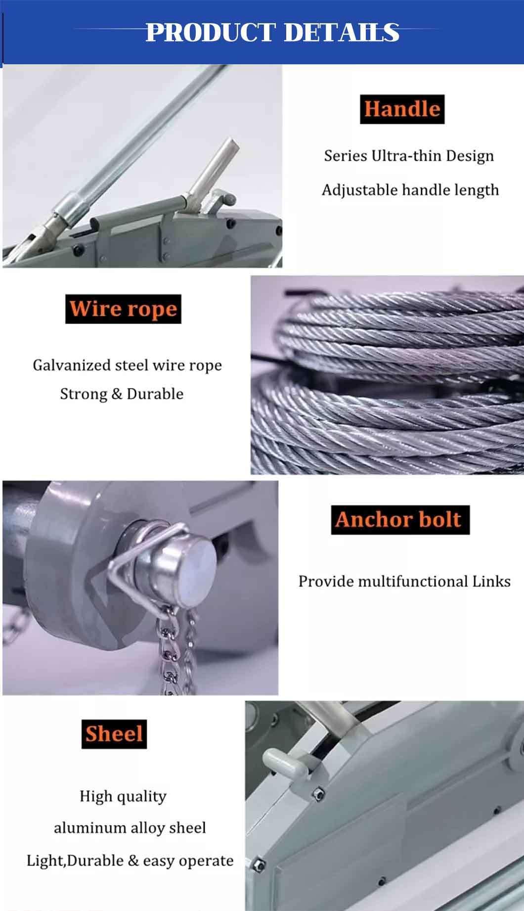 1000lbs Portable Steel Cable Manual Hand Winch by CE Certificate