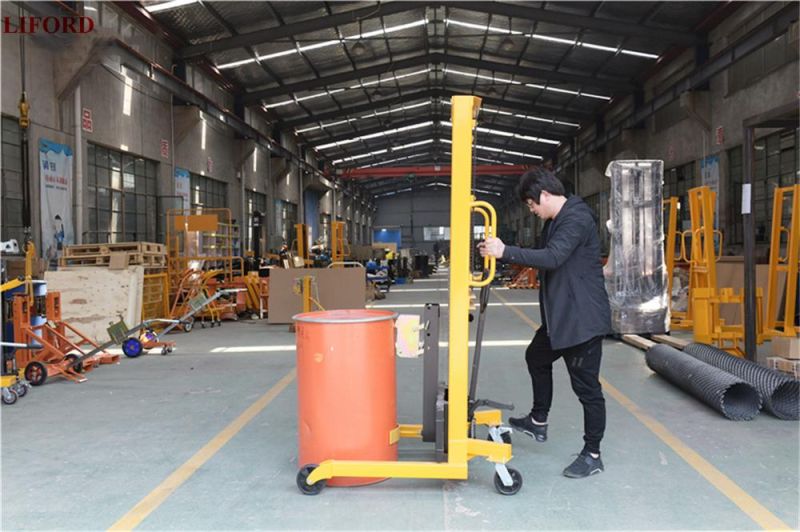 China Factory Manual Drum Lifter, 400kg Hydraulic Drum Carrier Stacker