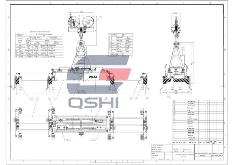 20-40FT Electrical Hydraulic Container Spreader with Rotating Device for Ship′s Crane with BV Certificate