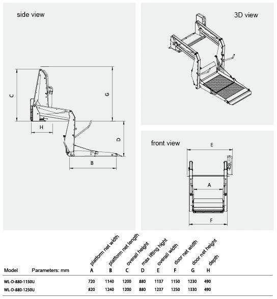 Ce Certified Electric Wheelchair Lift for Van, Disabled Wheelchair Lift (WL-D-880U)