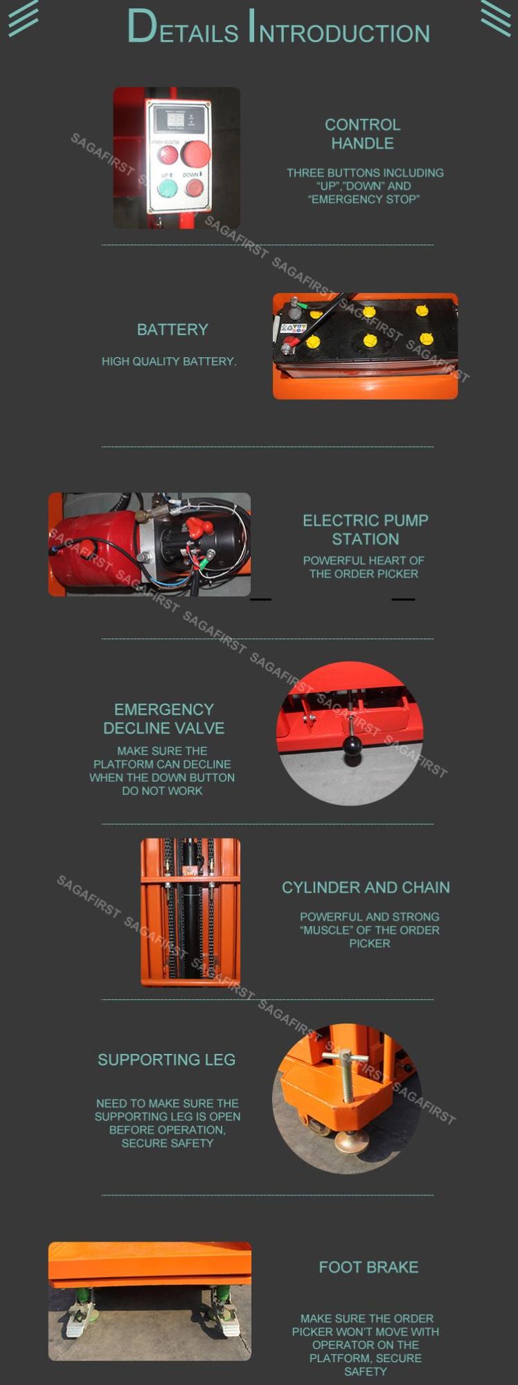 Manufacture Aerial 3.5m Mobile Electric Order Picker