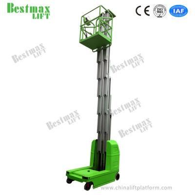 7.5m Platform Height 200kg Load Double Mast Self Propelled Vertical Lift with Swivel Wheels