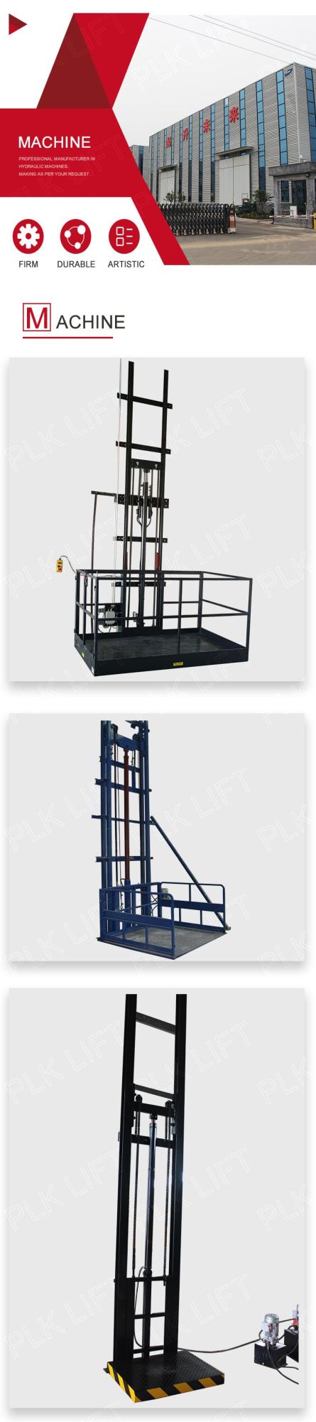 1500kg 3000kg Hydraulic Lift Rails Elevator