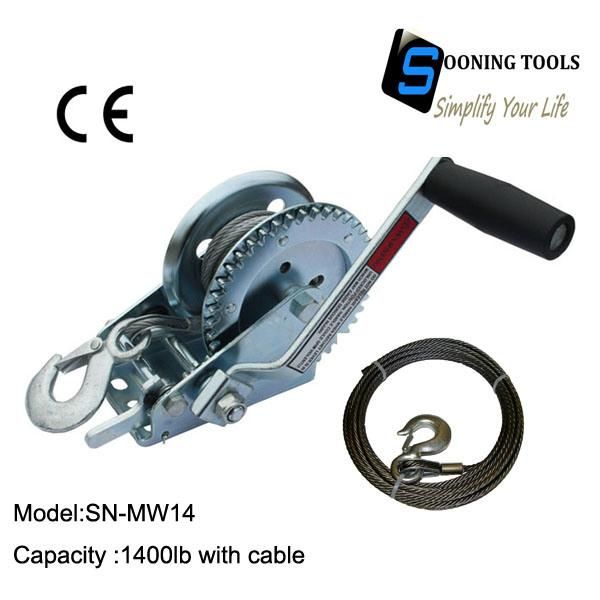 1000lbs Hand Winch Gear Steel Cable