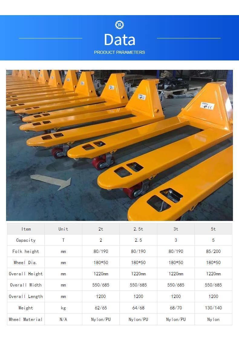 2/2.5/3tons 1150mm Nylon Wheel AC Hand Pallet Truck with Manual Hand Pallet Jack - Hydraulic 3000kg 2500kg Forklifts