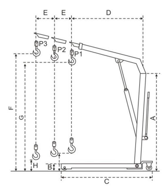 Heavy Duty L000kg Capacity Type Hydraulic Foldable Shop Crane