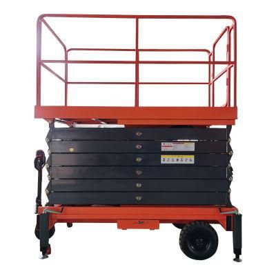 Heavy Duty Hydraulic Mobile Propelled Human Traction Scissor Lift Cheery Picker Warehouse Equipment with Fall Protection